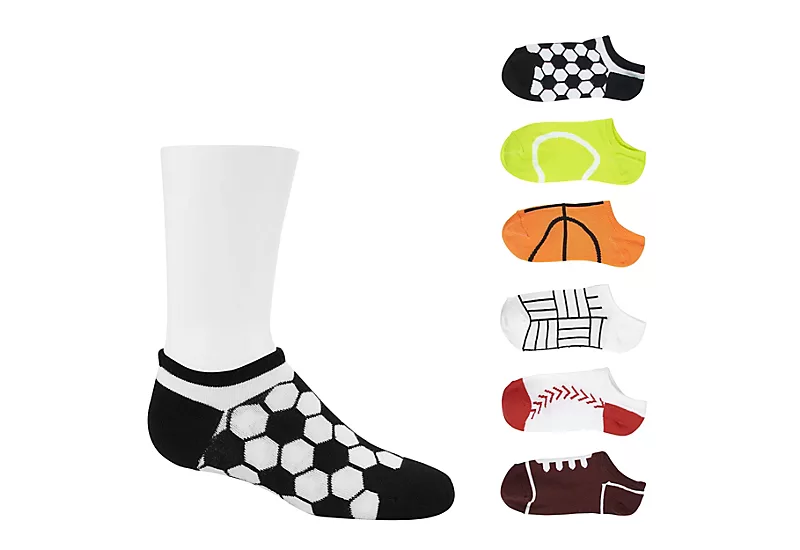 Sof Sole Boys Sports Balls No Show Socks 6 Pairs - Assorted 3 Sof Sole Boys Sports Balls No Show Socks 6 Pairs - Assorted