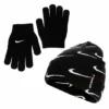 Nike Boys Swoosh All Over Print Roll Cuff Beanie Set - Black -Teenager Shoes Shop US 01 902037 00